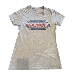 ARIAT T shirt Boys short sleeve Aztec Ariat logo Sz Small Youth Tan